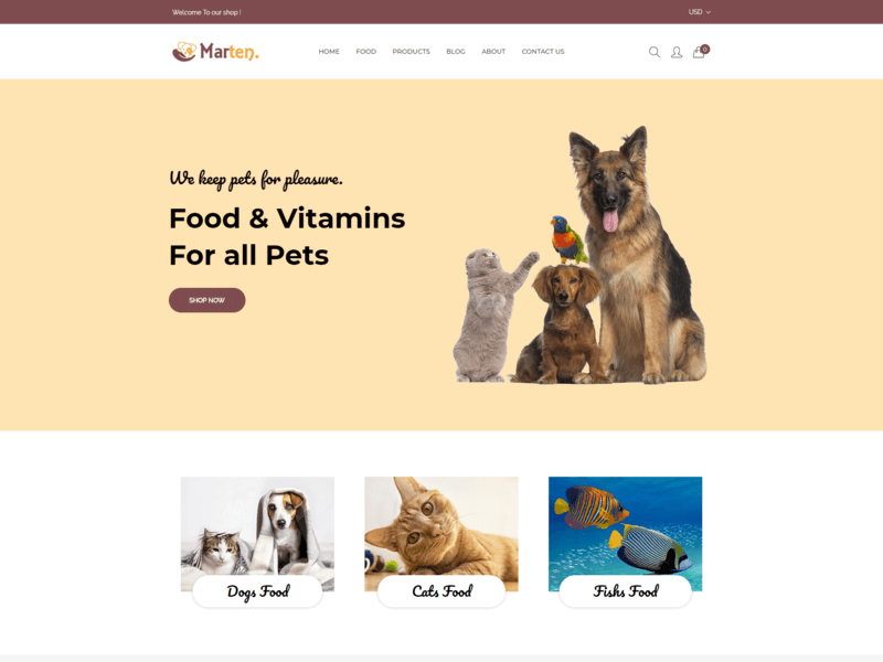 Marten - Pet Food eCommerce Bootstrap4 Template
